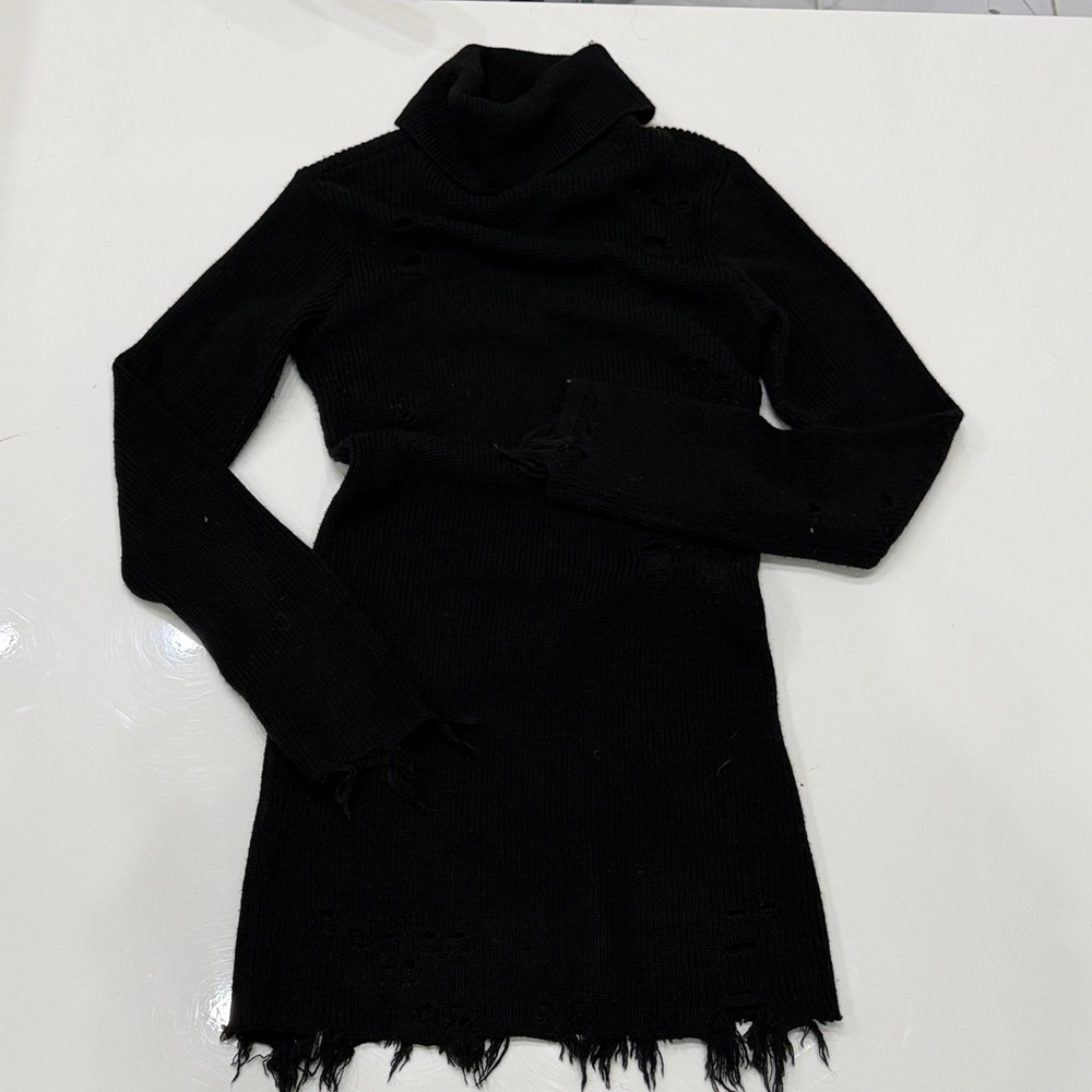 Lovers & Friends  Turtleneck Long-Sleeve Distressed Knit Dress